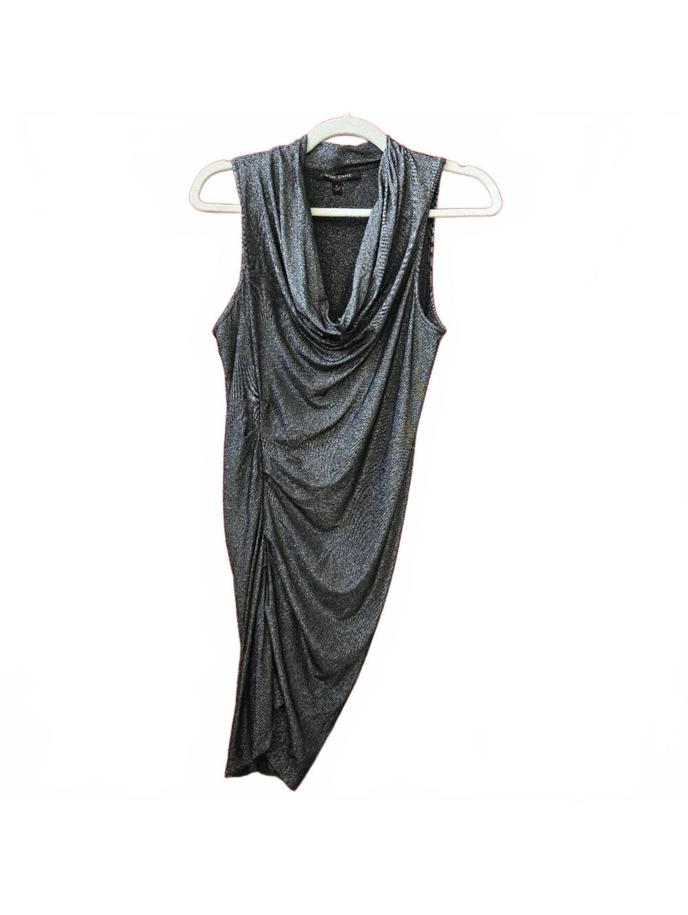 Cynthia Steffe Metallic Pewter Party Stretch Ruched Dress Glitter Short